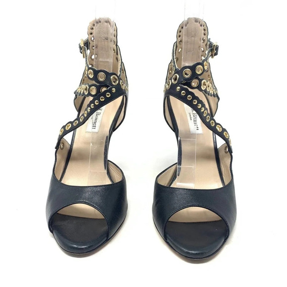 L.K. Bennett Leah Pumps Black Strappy Gold‎ Grommet - Picture 3 of 12